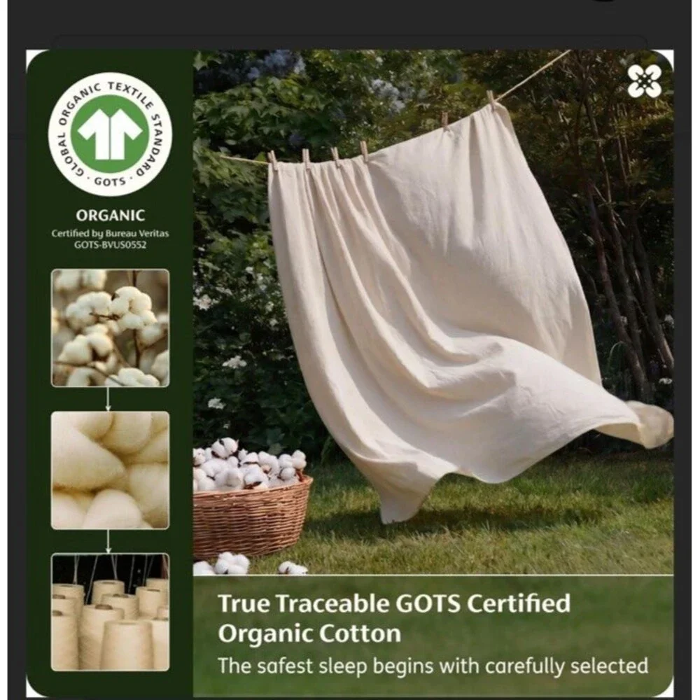 Bedsure 100% GOTS Certified Organic Cotton Sheets, Queen 4 Piece Sheet Set